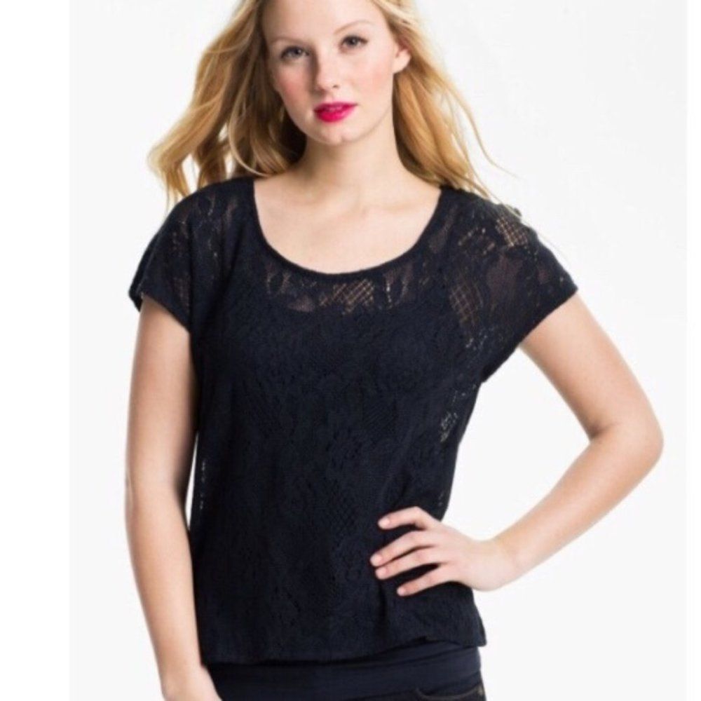 Lucky Brand Ginger Floral Lace Black Top New - Picture 7 of 8